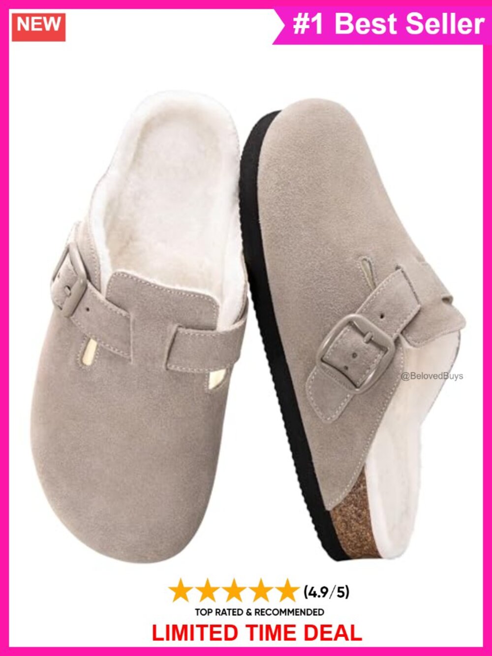 Fuzzy Suede Leather Clogs Fur Lined Mules Non Slip Shoes
